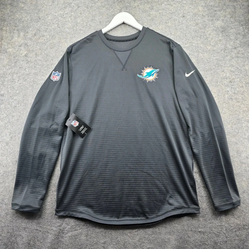 Nike NFL Miami Dolphins Shirt Mens Large Gray Long Sleeve Onfield Apparel New